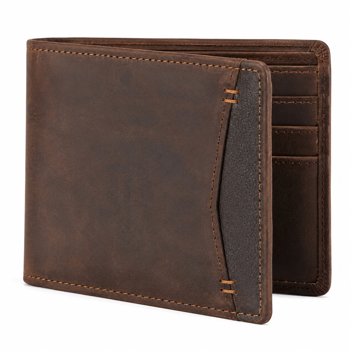 Portefeuille pliant 12 x 9.5 x 1.5 cm en cuir marron pour adulte style vintage
