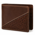 Portefeuille pliant 12 x 9.5 cm en cuir marron à motif tressé