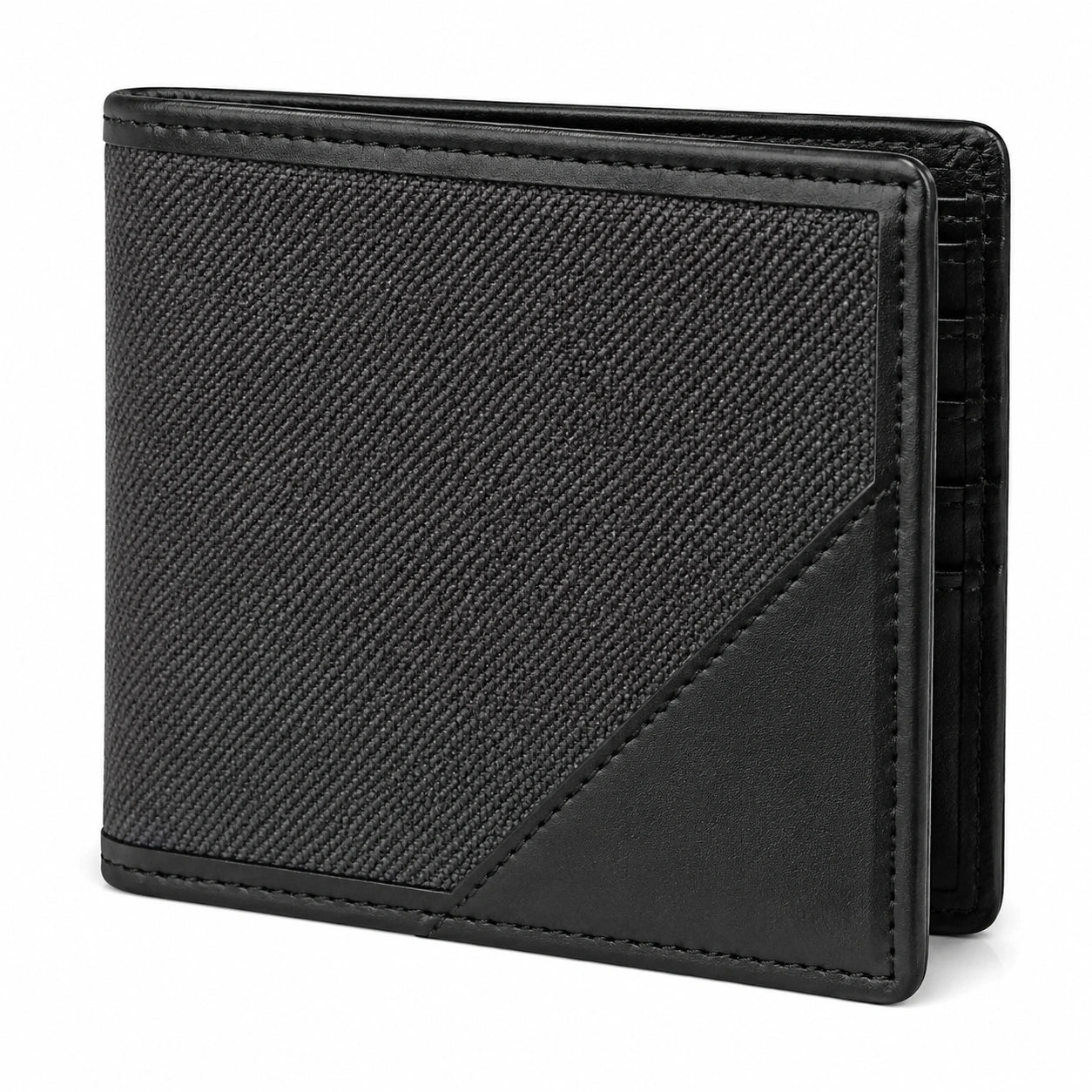 Portefeuille homme 11.5 x 9.5 x 1.5 cm noir en textile tissé et matière synthétique pliant