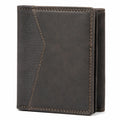 Portefeuille pliant 12 x 9.5 cm en simili cuir marron foncé avec empiècement textile style bicolore