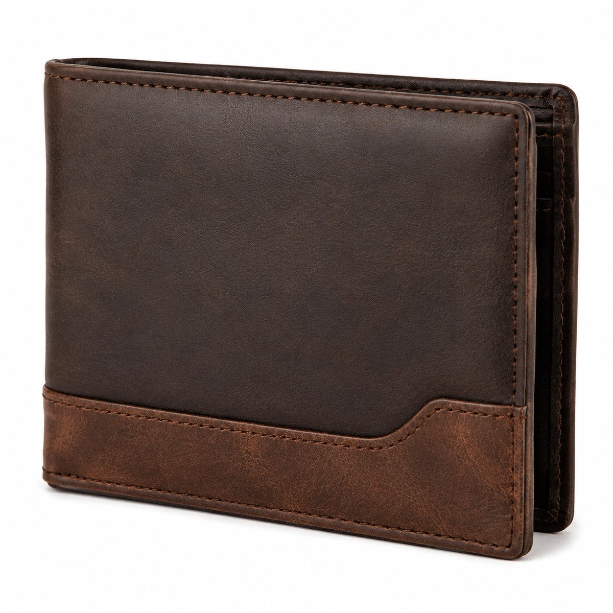 Portefeuille pliant 12 cm en matière aspect cuir marron foncé