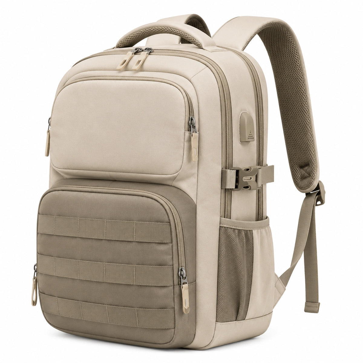 Sac à dos 46 x 32 x 18 cm en tissu synthétique beige pour ordinateur style urbain