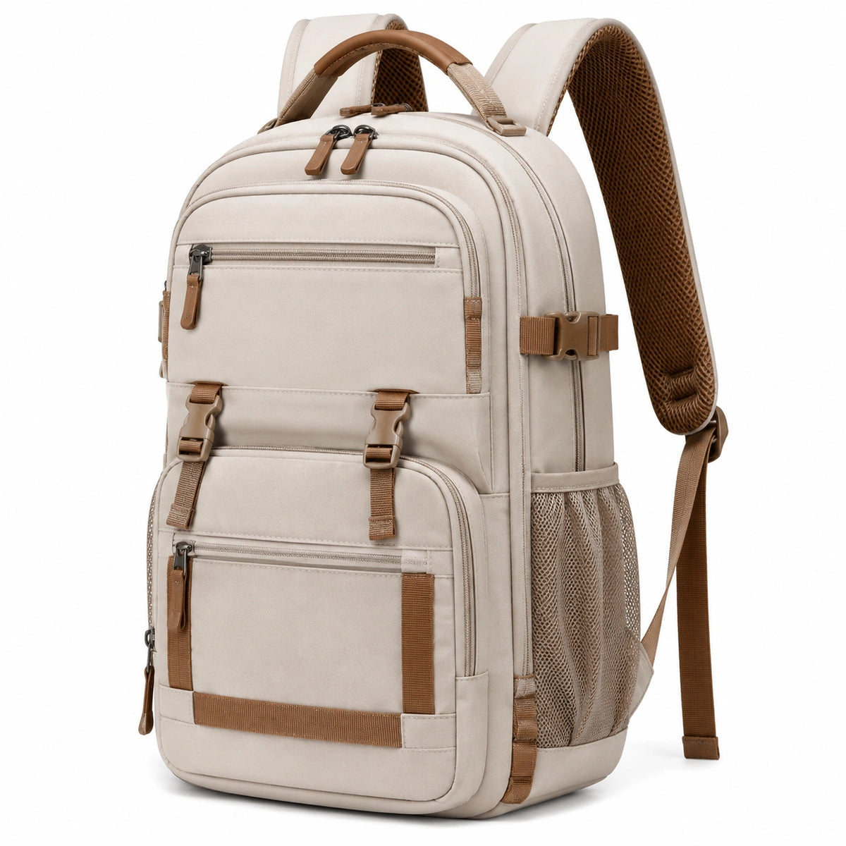 Sac à dos 48 cm en polyester beige pour voyage à compartiments multiples