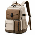 Sac à dos 32 x 18 x 45 cm en tissu synthétique beige et marron à compartiments multiples