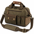 Sac de voyage 38 x 16 x 28 cm en toile kaki et marron à bandoulière style vintage