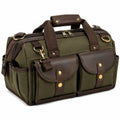 Sac de voyage 45 x 25 x 28 cm en toile vert kaki et brun avec poches multiples