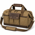 Sac de voyage 45 x 25 x 28 cm en toile kaki et similicuir marron à bandoulière
