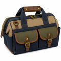 Sac de voyage 40 x 22 x 28 cm en toile bleu marine kaki et beige avec poches style rétro