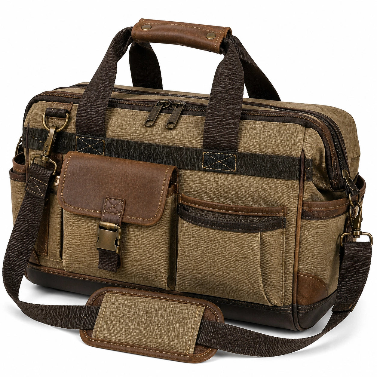 Sac de voyage 45 x 25 x 30 cm en toile beige marron avec bandoulière style vintage