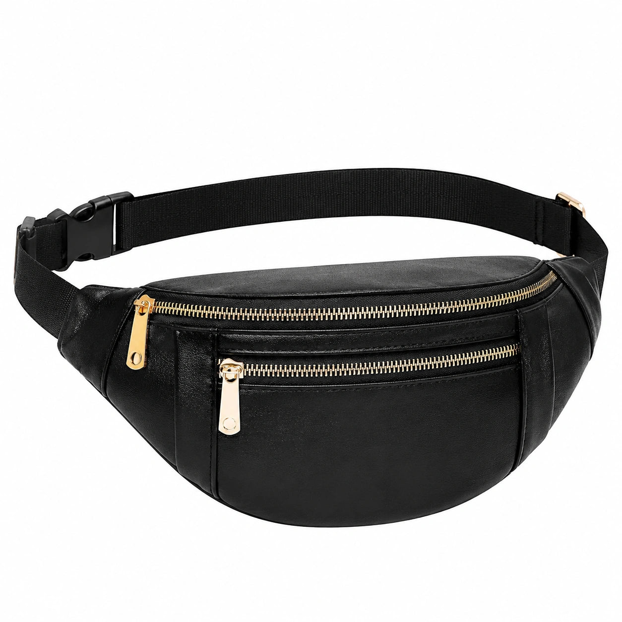 Sac banane 30 x 8 x 16 cm en similicuir noir à double fermeture éclair pour usage quotidien