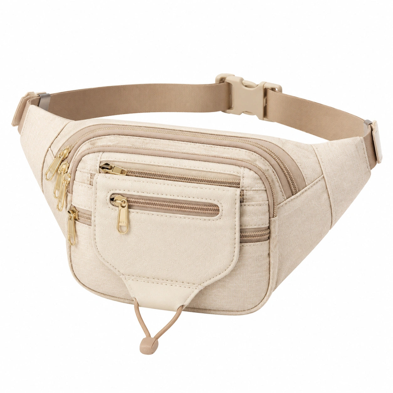Sac banane 30 x 15 x 10 cm en similicuir beige à multiples poches