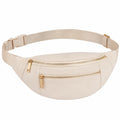 Sac banane 30 cm en cuir synthétique beige avec sangle réglable et poches zippées