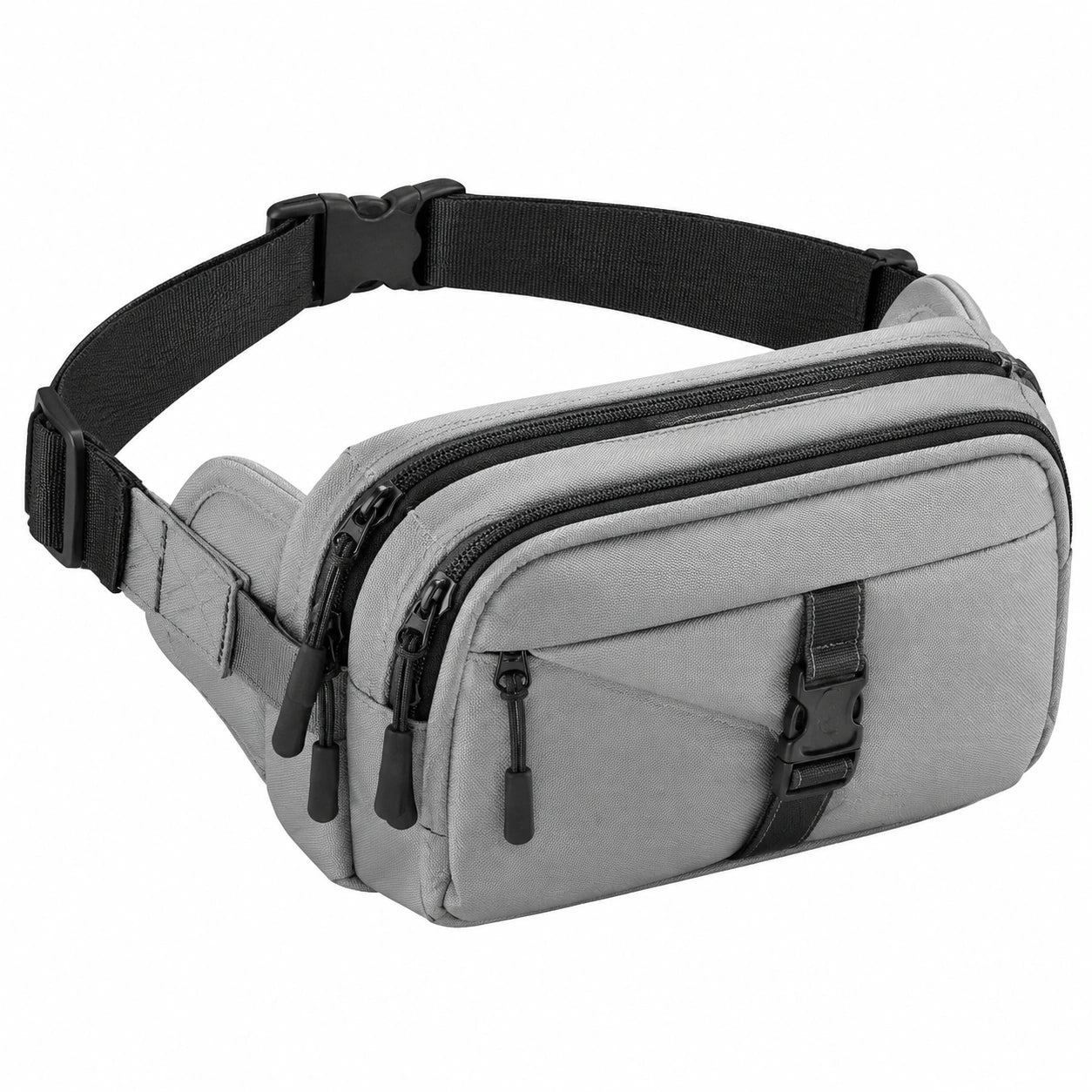 Sac banane 31 x 14 x 8 cm en polyester gris et noir à compartiments zippés