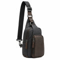 Sac bandoulière poitrine 18 x 8 x 32 cm en similicuir noir/marron avec poches zippées
