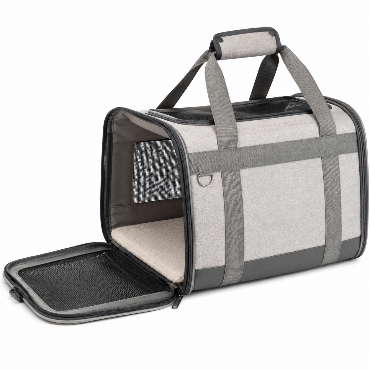 Sac de transport pour animaux 45 x 28 x 30 cm en polyester gris avec panneaux en maille