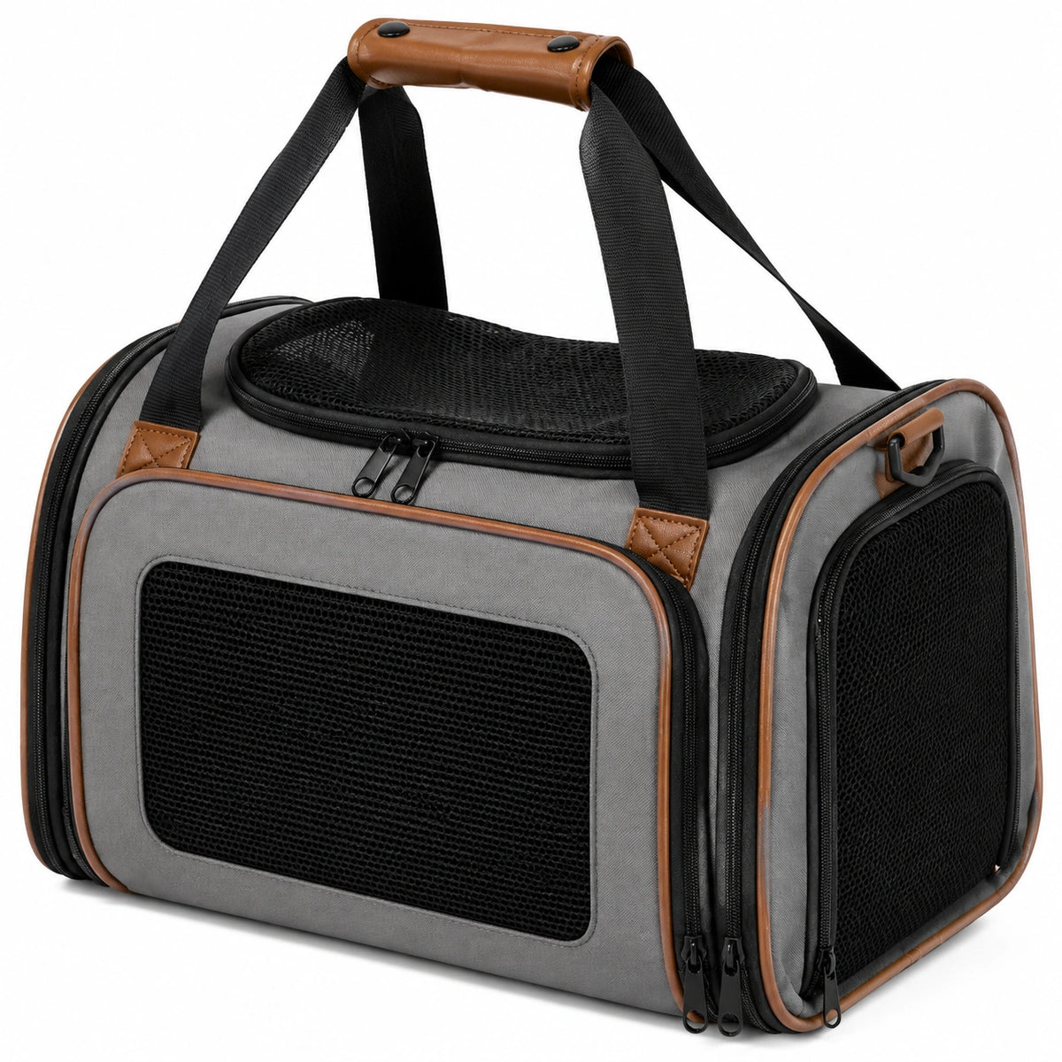 Sac de transport pour animaux 45 x 28 x 30 cm en tissu gris et maille noire - pliable et ventilé