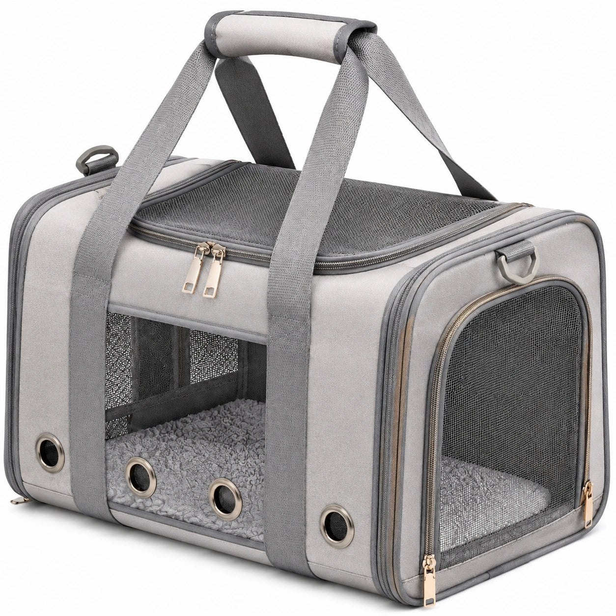 Sac de transport pour animal 45 x 28 x 28 cm en polyester gris avec maille aérée