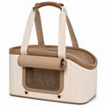 Sac de transport pour chat 45 x 30 x 32 cm en textile beige et marron avec fenêtre aérée