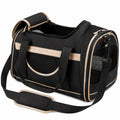 Sac de transport pour animaux 45 x 28 x 30 cm en polyester noir et beige avec bandoulière et panneaux en maille