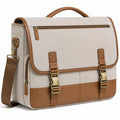 Sac messager 40 x 12 x 30 cm en toile beige et similicuir marron pour ordinateur portable