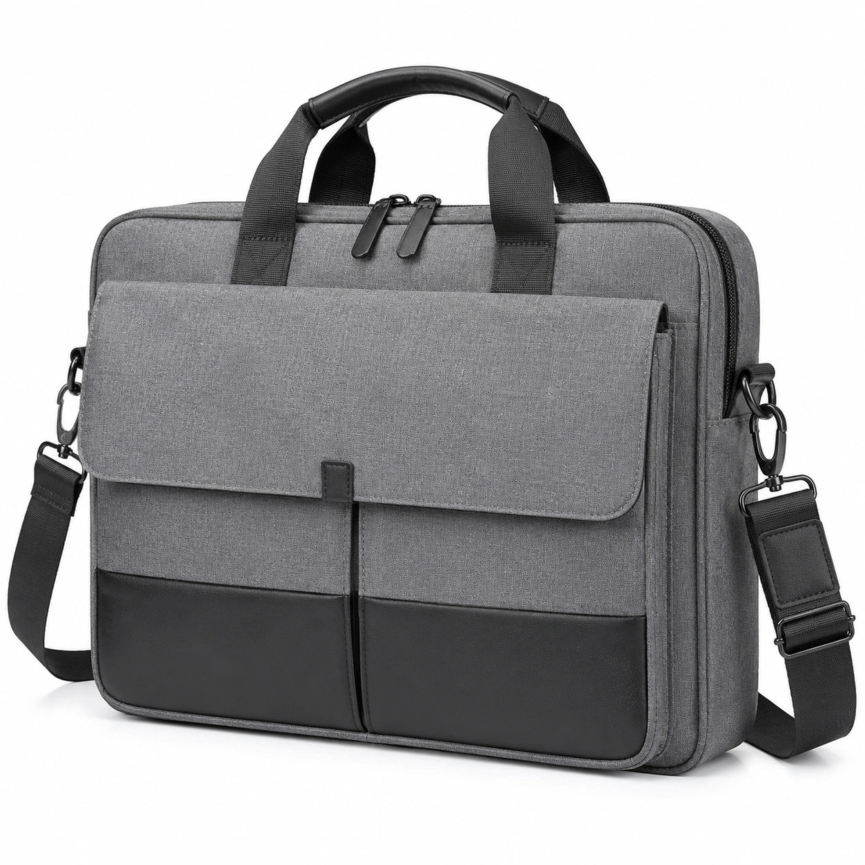 Sacoche ordinateur 40 x 30 x 8 cm en textile gris noir avec bandoulière pour travail